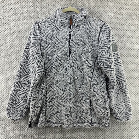 Simply Southern Sweater Women M Light Gray 1/4 Zip Fleece Plush Side Pocket Slit - Picture 1 of 10